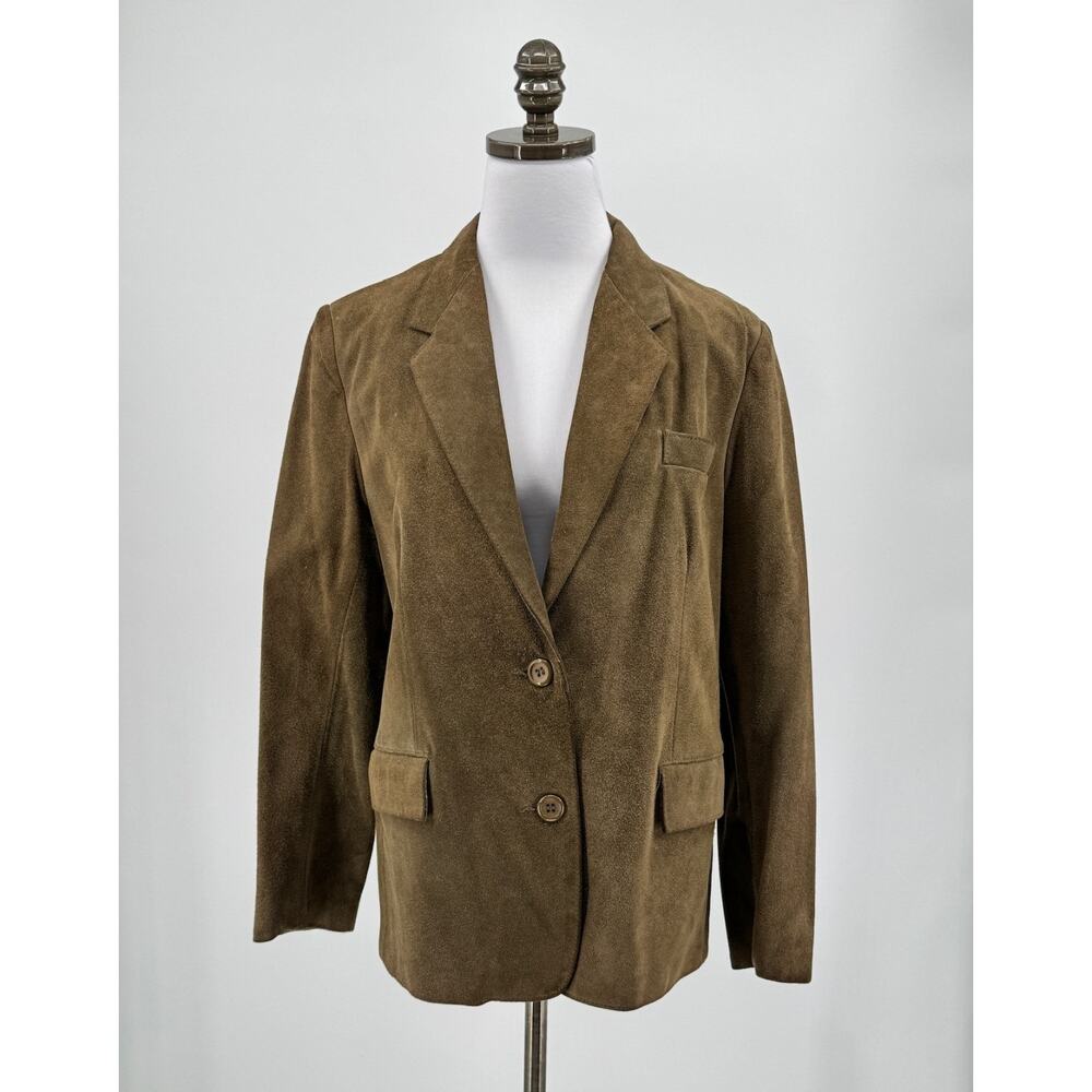 I.J. Fox Cleveland Vintage Olive Green Sueded Leather Collared Blazer Jacket